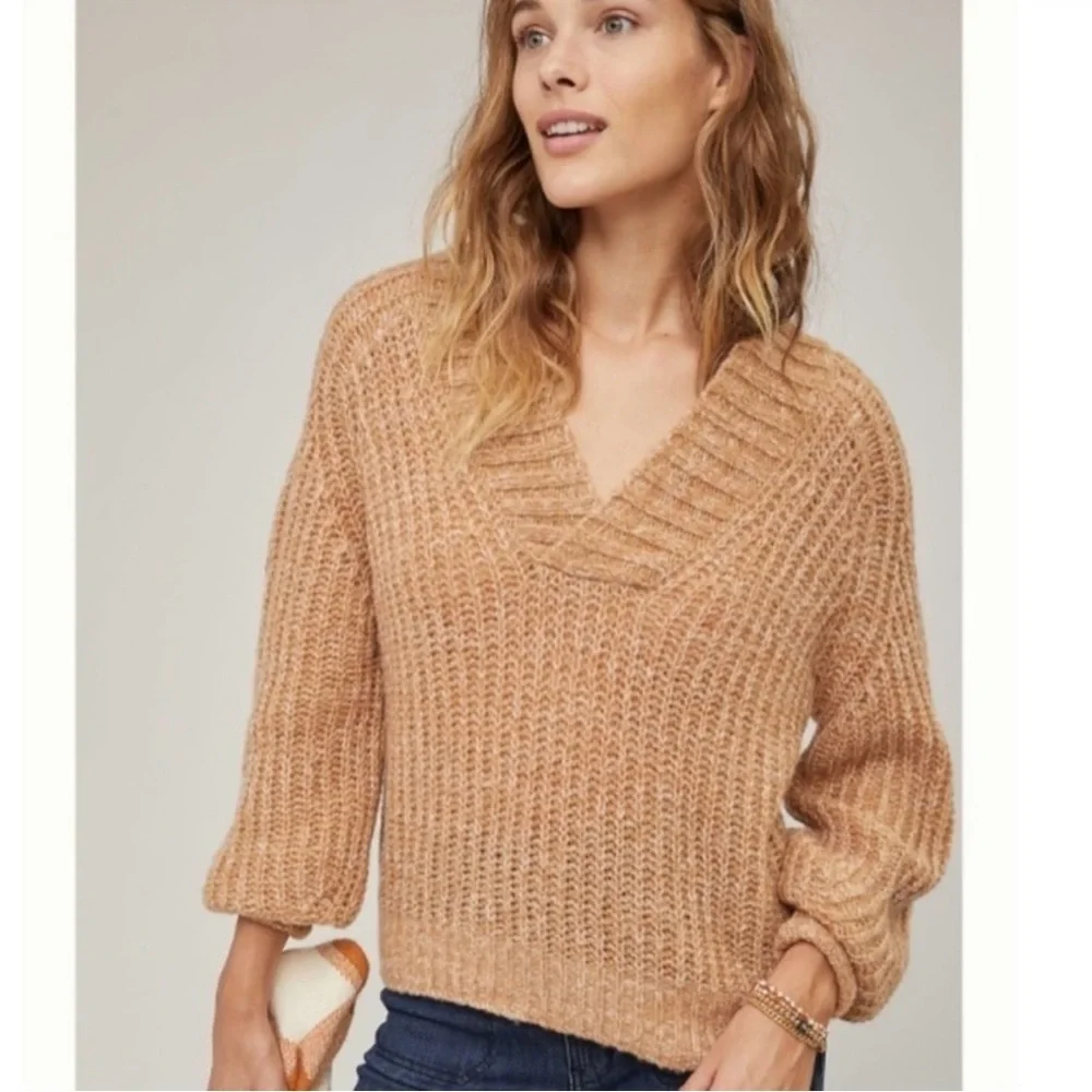 Anthropologie Honore Chunky Knit Wool Alpaca Blend Sweater Honey Tan Women Small